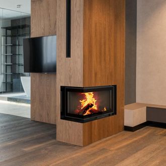 Kratki Kamineinsatz aus Stahl KRATKI MBM links 10 kW &Oslash; 200 mit Schiebet&uuml;r gebogenes Glas