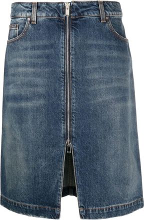 Stella McCartney whiskering-effect denim midi skirt - women - Cotton/Cotton/Polyester/Viscose - M - Blue