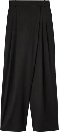 Ganni Cross Over Broek - Dames - Wijde Broeken - Zwart - S - Wol - Broeken