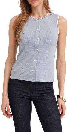 Cyrus Picot Trim Sleeveless Houndstooth Top in Blue at Nordstrom Rack, Size X-Large