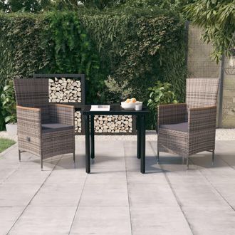 vidaXL Juego De Comedor De Jard&iacute;n 3 Piezas Con Cojines Gris Vidaxl