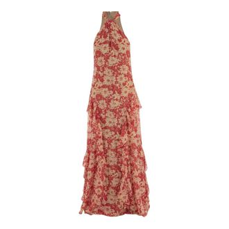 Ralph Lauren Maxi Dresses, female, Red, Size: XS Long Nylon Dress with Floral Print