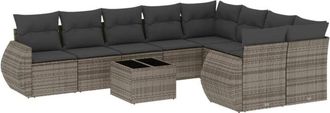 vidaXL Set De Sof&aacute;s De Jard&iacute;n 10 Pzas Con Cojines Rat&aacute;n Sint&eacute;tico Gris Vidaxl