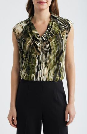 Anne Klein Extended Shoulder Cowl Neck Top in Bay Leaf Multi at Nordstrom, Size Xx-Small