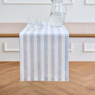 Solino Home Linen Table Runner for Dining Table, Holiday and Everyday Table Decor - Sorrento Stripe in Blue And White at Nordstrom, Size Xx-Large