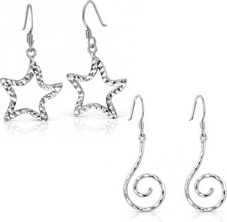 Gold & Honey Stars & Swirls Dangle Earrings Set In Silver