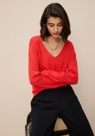 Tamaris V-Ausschnitt-Pullover TAMARIS, Damen, Gr. 36/38, orange (koralle), Feinstrick, Obermaterial: 50% Viskose, 28% Polyester, 22% Polyamid, Basic, figurums