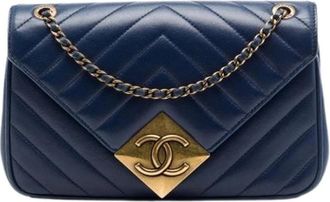 Chanel Pre-owned Quilted Shoulder Bag - Dames - Vintage Schoudertas - Blauw - ONE Size - Leer - Vintage
