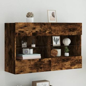 vidaXL Mueble Tv De Pared Con Luces Led Roble Ahumado 98,5x30x60,5 Cm Vidaxl