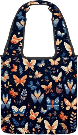 Generic Colorful Art Butterfly Reversible Canvas Shoulder Tote - Double-Sided Print, 12oz Cotton, 27cm Drop, Fold-Flat Bag for Travel, Shopping, Street Outing
