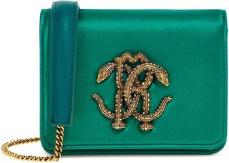 Roberto Cavalli logo-plaque mini bag - women - Satin - One Size - Green