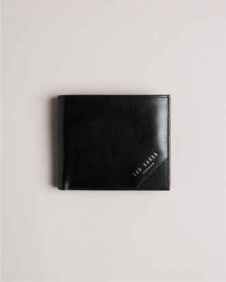 Ted Baker Prugs Heren Gegraveerde Hoek Leren Bifold Munt Portemonnee