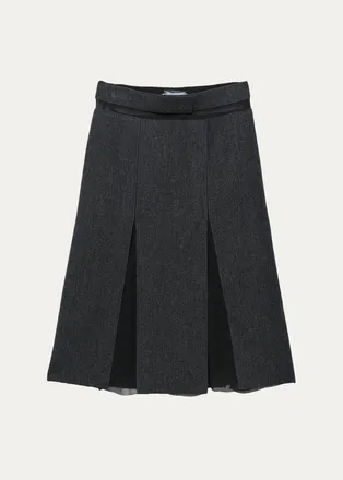 Prada Pleated Wool-Silk Midi Skirt