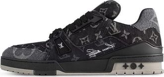 Louis Vuitton LV Trainer Sneakers Black Grey Denim Monogram 1AC4ZB