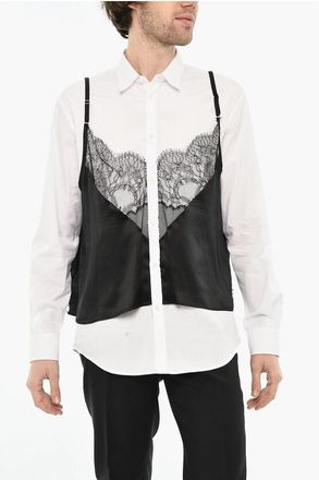 Dsquared2 Camicia in Popeline di Cotone con Dettagli in Pizzo taglia 50