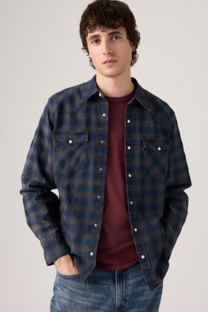 Levi's Barstow Standard Fit Western Shirt - Men - 2XL - Blue / Plaid Indigo/black Western