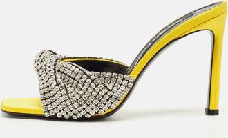 Sergio Rossi Yellow Satin Evangelie Crystal Embellished Slide Sandals