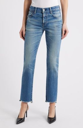 Moussy Vintage Hammels Raw Hem Slim Straight Leg Jeans in Light Blue at Nordstrom, Size 32