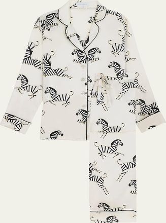 Olivia Von Halle Lila Zebedee Zebra-Print Silk Pajama Set