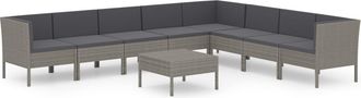 vidaXL Set De Muebles De Jard&iacute;n 9 Pzas Y Cojines Rat&aacute;n Sint&eacute;tico Gris Vidaxl
