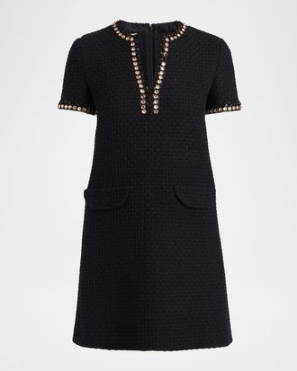 Valentino Garavani Crystal Jacquard Short-Sleeve Mini Dress
