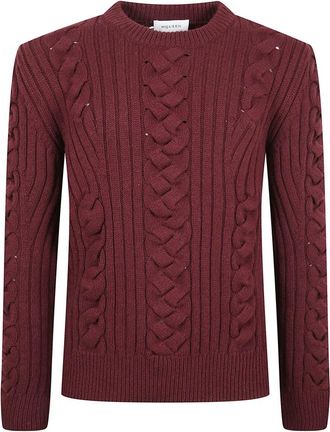 Alexander McQueen Kabel Gebreide Trui - Heren - Cashmere truien - Paars - M - Kasjmier - Truien & Vesten