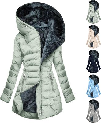 Generic Womens Long Down Coats Winter Ladies Quilted Jacket Hooded Coat Warm Zip Up Jackets Longline Outdoor Water Outwear with Pockets Womens Hooded Puffer P