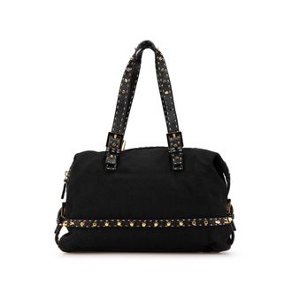 Fendi Pre-owned Womens Structured Canvas Tote With Studs - Black Textile - One Size