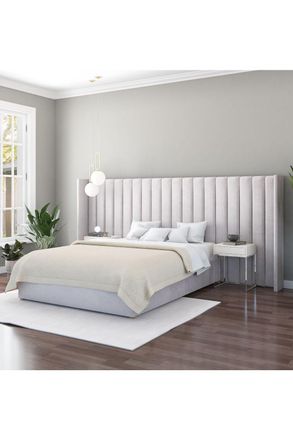 Aspire Home Accents Grandeur Headboard in Plush Navy in Light Grey