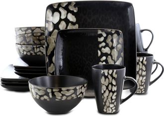Elama Savannah 16 Piece Stoneware Dinnerware Set in Black at Nordstrom