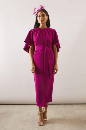 Wallis Womens Woven Cape Belted Pencil Dress - Wine - Size 14 UK