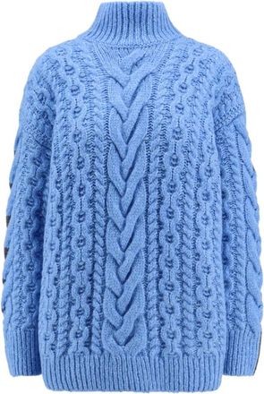 Stella McCartney Oversized Two-Tone Kabelgebreide Turtleneck Trui - Dames - Coltruien - Blauw - M - Wol - Truien & Vesten