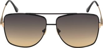 Tom Ford Reggie 61mm Gradient Aviator Sunglasses in Shiny Black /Gradient Smoke at Nordstrom