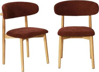 Sweeek Silla de madera de caucho natural y tela de chenilla, set de 2