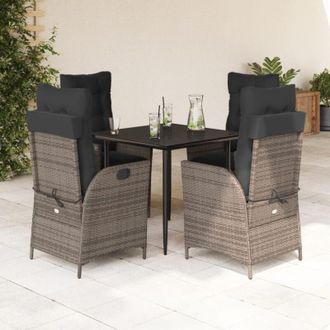 vidaXL Set Comedor De Jard&iacute;n 5 Piezas Con Cojines Rat&aacute;n Sint&eacute;tico Gris Vidaxl