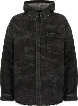 Balenciaga Washed Camo Denim Hooded Shirt - Heren - Spijkerjassen - Zwart - L - Denim - Jassen