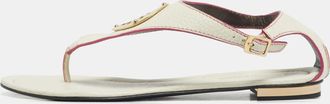 Roberto Cavalli White/pink Leather Gold Logo Thong Flat Sandals