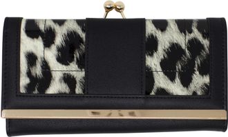 Generic Ladies Metal Finish Clip Top Card Slots Women Wallet Bag Animal Print Clutch Purse Handbag 1178 (Black)