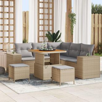 vidaXL Conjunto De Sof&aacute; De Jard&iacute;n Con Coj&iacute;n 8 Pcs Beige Y Gris Claro Vidaxl