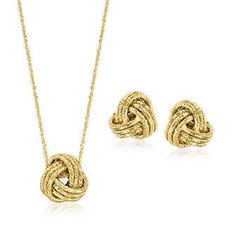 Ross-Simons Italian 14kt Yellow Gold Love Knot Jewelry Set: Necklace and Stud Earrings