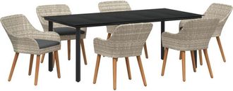 vidaXL Dining Set 7 pcs Light grey Poly rattan Vidaxl