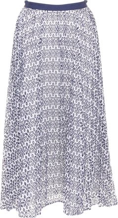 Oscar De La Renta White Blue Cotton Eyelet Skirt