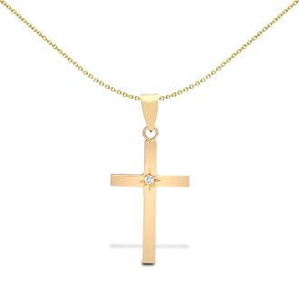 Jewelco London 18ct Gold 0.03ct Diamond Minimalist Solitaire Cross Pendant