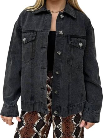 endless rose Starstruck Denim Jacket In Charcoal