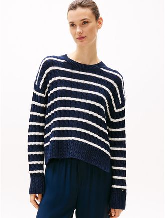 Tommy Hilfiger Womens Cable Knit Crewneck Sweater - Navy - XXL
