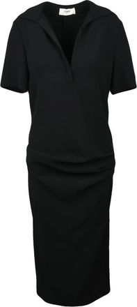 Fendi Lange Getailleerde Jurk - Dames - Shirt Kleedjes - Zwart - S - Leer - Kleedjes