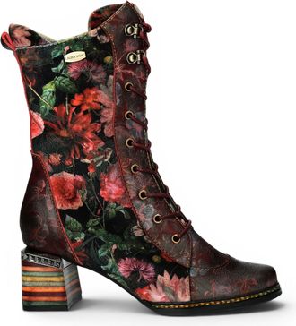 Laura Vita Womens Goth Victorian Floral Wine Leather High Lace-Up Boots - Ibcano-15