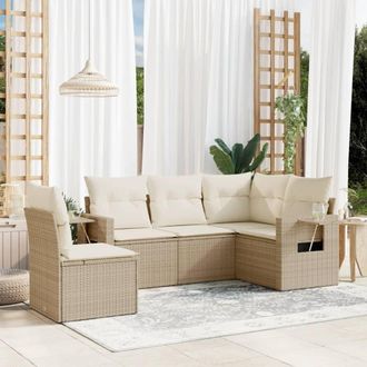 vidaXL Vidaxl - Juego De Sof&aacute;s Jard&iacute;n Con Cojines 5 Pzas Rat&aacute;n Sint&eacute;tico Beige