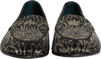 Dolce & Gabbana Mens Black Silver Embellished Dress Loafers Shoes Leather