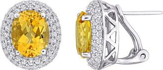 Rina Limor Silver 7.84 Ct. Tw. Citrine, White Topaz Double Halo Earrings